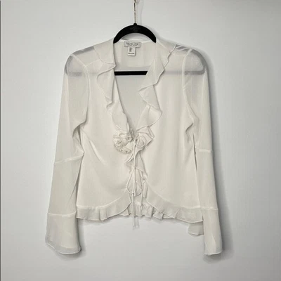 Blusa Rachel Zoe Manga Larga Corbata Frontal Volantes Talla Pequeña Foto 1 de 4