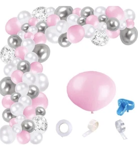 Kit Decorazione Palloncini Festa Compleanno Matrimonio Baby Shower Perla Lt Rosa Argento - Foto 1 di 4