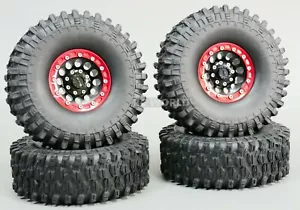 1/10 Maßstab Metall LKW RÄDER + REIFEN 1,9 Beadlock Felgen mit Reifen V1 schwarz + rot - Bild 1 von 11