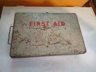 Vintage Wall Mount First Aid Kit, Gray Metal Box and Contents - Image 1 of 4