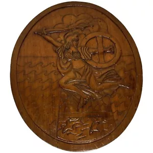 Mythology Athena Goddess of War Carved Wood Oval Plaque Signed A Hall - Picture 1 of 24