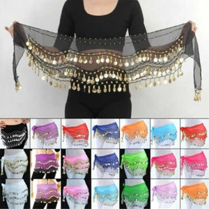 3 Rows 128 Gold/Silver Coins Belly Dance Costume Hip Scarf Skirt Belt Wrap Waist - Picture 1 of 15