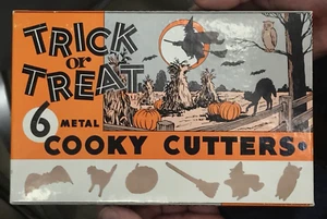 Vintage Trick Or Treat Halloween Metal Cookie Cutters in Original Box RARE!! - Picture 1 of 3