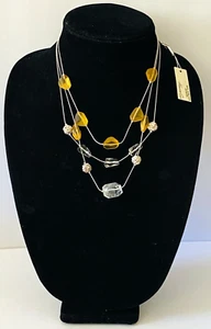 NWT Kenneth Cole Semi Precious Accents 3 Strand Silver Clear Yellow Necklace - Picture 1 of 7
