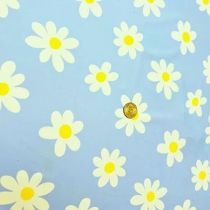 Daisies Sky Blue Background Print Nylon Spandex 4-way stretch Fabric By the Yard - Picture 1 of 5
