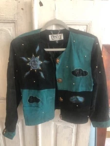 Sonne Mond Original Designer Vintage Wildlederjacke Lederjacke Dino‘z - Bild 1 von 6