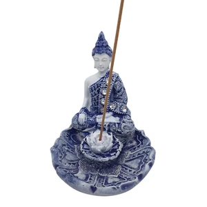 Buddha Lotus Incense Holder Figurine Blue White Crystal Rhinestone Accents 88256 - Bild 1 von 6