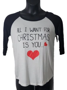 Paper Crane Small 'All I want for Christmas is you' Raglan Rayon Shirt Holiday - Picture 1 of 11