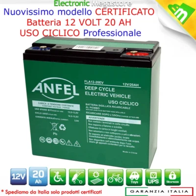 ANFEL Batteria al piombo 12V 20Ah ciclica 6-DZM-20 PER VEICOLI ELETTRICI DEEP CYCLE