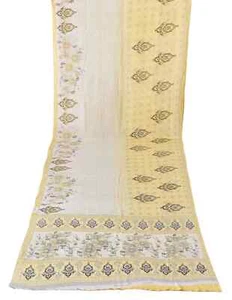 Tela de saris blanca reciclada estampada india vintage de seda crepé pura 5 yardas - Imagen 1 de 4