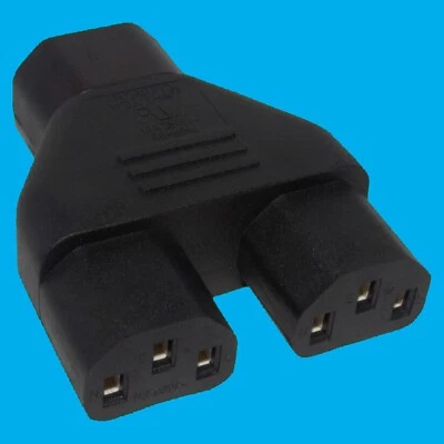 Schwarz IEC Buchse Zu Zwei Stecker Splitter Adapter, 230V 10A, Power, Computer - Bild 1 von 3