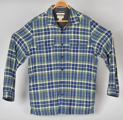 LL Bean Flannel Plaid Lined Shirt Jacket Shacket Men's Large Blue Green Cream - Изображение 1 из 4