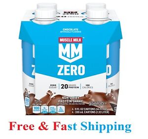 Muscle Milk Zero Protein Shake, Chocolate, 11.16 fl oz Bottle, 4 Pack