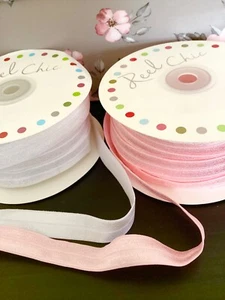 Baby Headband elastic stretchy lurex 16mm, handmade hairbands, pink, white - Picture 1 of 3