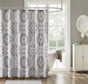 NEW Madison Park Shower Curtain 72x72 Medallion Grey Cotton NIP (H) - Picture 1 of 4