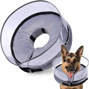 Large Inflatable Dog Cone Collar - Soft Recovery Collar for Post-Surgery - Picture 1 of 8