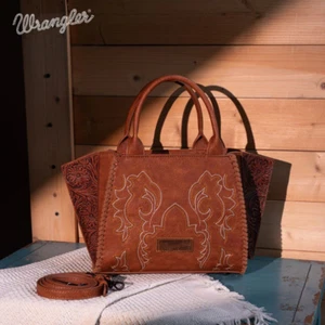 Wrangler Embroidered Trapezoid Tote/Crossbody - Brown - Picture 1 of 6