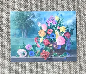 Tarjeta de notas en blanco sello vintage cesta de flores naturaleza muerta enmarcable - Imagen 1 de 4