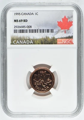 1995 1c Canada NGC MS69 RD Brilliant Uncirculated Top Pop - Image 1 of 2