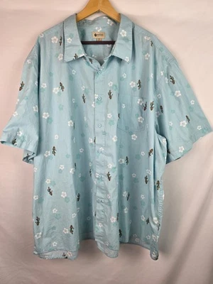 Camisa Haggar Para Hombres Hawaiana Talla 4X Azul Luau Floral Manga Corta Top Con Botones Foto 1 de 4