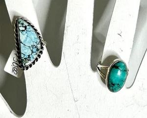 Bel lotto di 2 pezzi anelli turchese argento sterling Boho Southwestern 5,75 / 6,5 - Foto 1 di 12