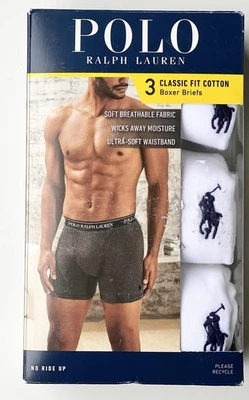 Paquete de 3 calzoncillos boxer clásicos de algodón blanco Polo Ralph Lauren para hombre talla mediana nuevos Foto 1 de 3
