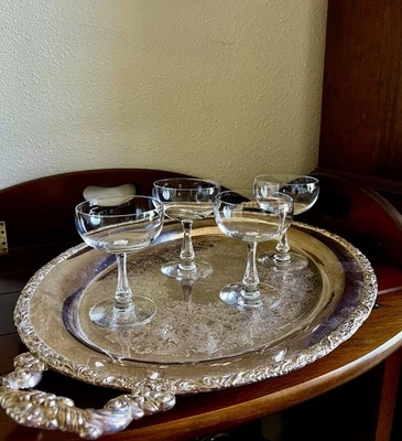 Vintage Champagne Coupes Crystal 1950's Cocktail Glasses Martini Barware Set~4 - Image 1 of 4