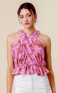 Neu mit Etikett Line & Dot rosa Blumen Blüte Top ärmellos 100 % Polyester Größe Small - Bild 1 von 16