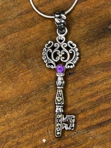 Grazioso ciondolo chiave ametista Robert Manse argento sterling oro giallo 18 carati - Foto 1 di 8