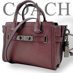 COACH Bolso de Mano Bolso de Hombro Swagger Cuero Burdeos Para Mujer USADO DE JAPÓN - Imagen 1 de 20
