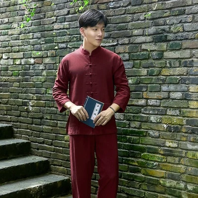 Hombres Algodón Tai Chi Uniformes Chino Kung Fu Arte Marcial Ropa Tang fu Traje Foto 1 de 4