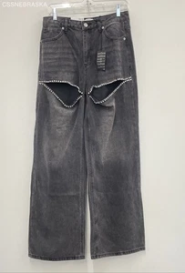 Jeans Forever 21 nero/grigio svasato gamba larga con dettagli borchie - Taglia 29 - Foto 1 di 7