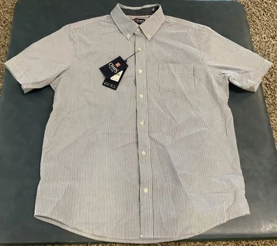 Camisa de vestir Chap’s para hombre talla L azul y blanca a rayas botones manga corta nueva con etiquetas $60 Foto 1 de 4