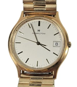 VTG Hamilton 9812 Quartz Mens Goldtone Wristatch Watch Date - Picture 1 of 6