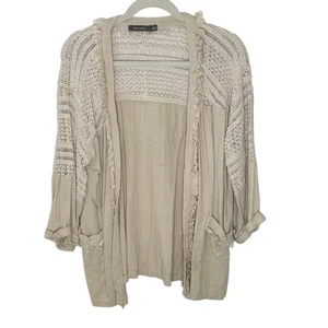 Doe & Rae Damen Strickjacke Beige Gr. Small Boho Fransen Cardigan - Bild 1 von 5