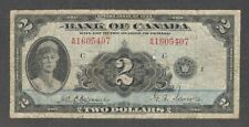 1935 ENGLISH $2.00 BC-3 VG-F RARE Bank of Canada KEY Queen Mary BLUE Two Dollars