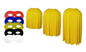 Adults Yellow SuperHero Cape & Eye Mask Fancy Dress Costume Accessory - Picture 1 of 1