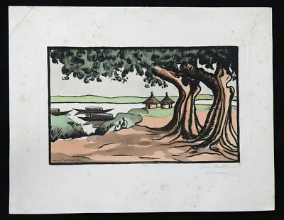 Pierre Castagnez (1898-1951) Der Fluss Niger In Mali Holzschnitt Afrika - Bild 1 von 4