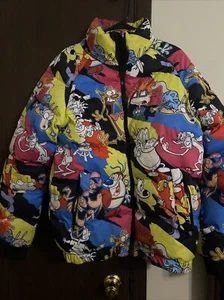 Men’s Nickelodeon Squad Multicolor Puffer Jacket Rugrats, Ren And Stimpy RARE - Picture 1 of 20