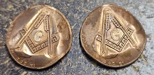 Lot of 2 Masonic Free Mason Pressed Penny Coin Token Lincoln Cent - Picture 1 of 4