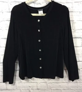 citiknits top Large Black Slinky Knit Button Front Cardigan Long Sleeves - Picture 1 of 8