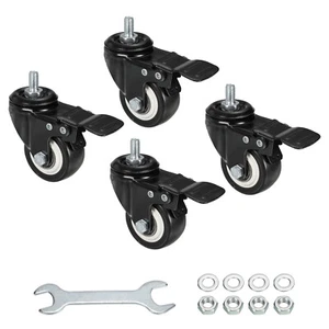 2" Schwenkbare Gewinde Stielrollen M8x15mm Gewinde mit Bremse Schwarz 4Stk - Bild 1 von 5