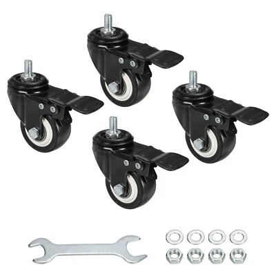 2" Schwenkbare Gewinde Stielrollen M8x15mm Gewinde mit Bremse Schwarz 4Stk - Bild 1 von 4