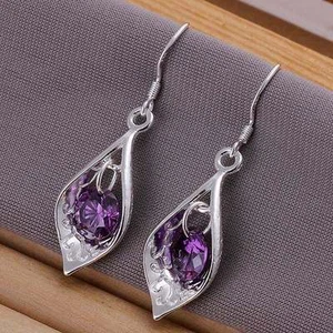 Hermoso Moda Dijes de Boda Plata Adorable Amatista Cristal Pendiente Joyería - Imagen 1 de 2