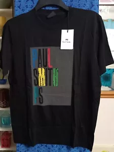 PS Paul Smith Reflective Multicoloured Logo T-Shirt in Black, Men's size Medium - Picture 1 of 4
