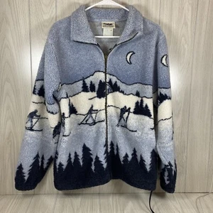 Vintage Northern Reflections Sz Small Zip Up Fleece Skiing Winter Mountain Scene - Picture 1 of 10