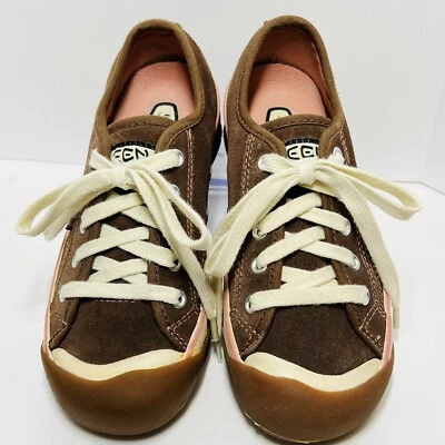 KEEN Coronado Sneaker Shoe Girls Sz 2 Vulcanized Footwear Brown Pink Suede Tie - Image 1 of 4