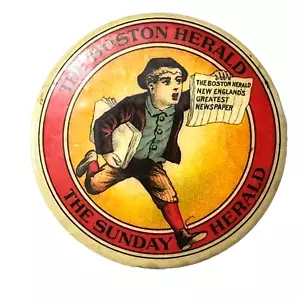 The Boston Herald Newspaper 1.75" Advertising Celluloid Pocket Mirror Newsboy - Imagen 1 de 3