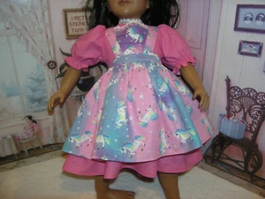 Pink Dress Unicorn Print Apron 2 piece Dress 23" Doll clothes fits My Twinn - Picture 1 of 7