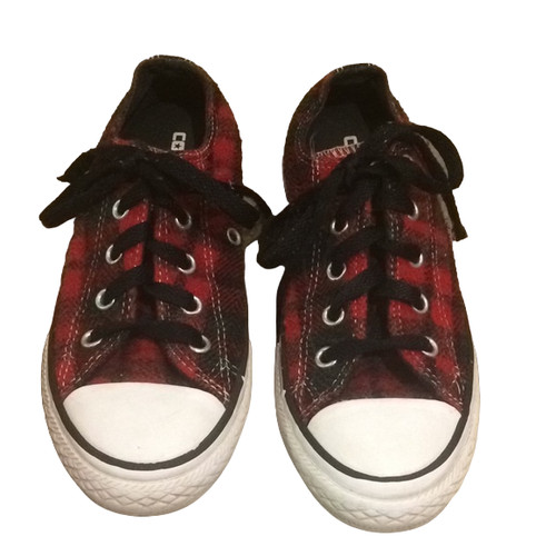 Scarpe sneakers basse Converse rosse a quadri bufalo unisex taglia junior 13